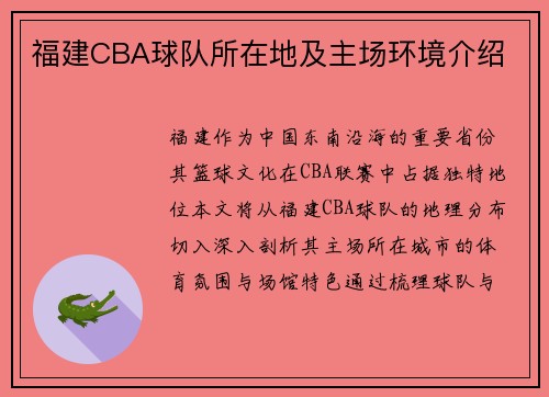 福建CBA球队所在地及主场环境介绍